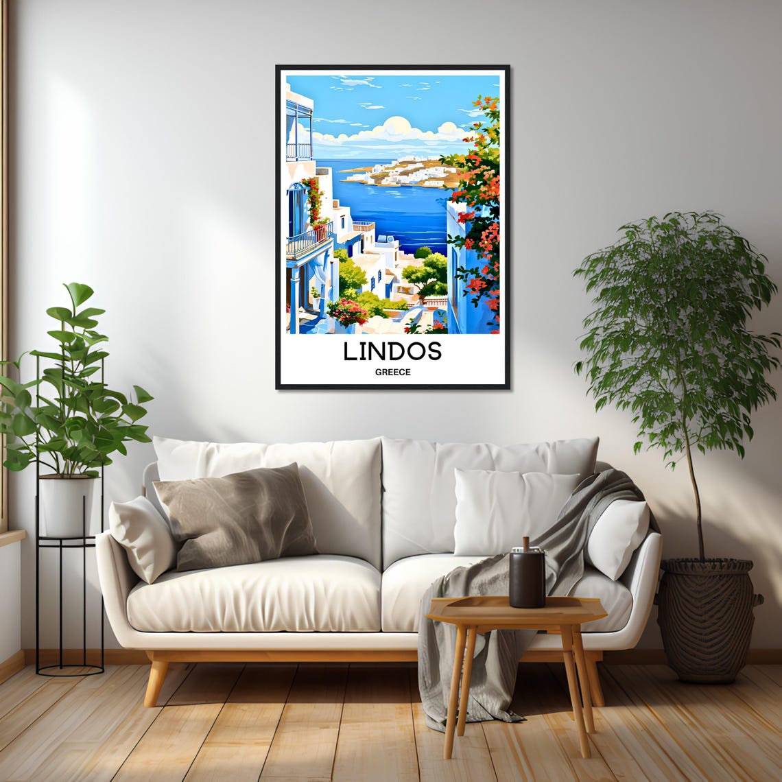 Lindos Greece Whitewashed Village Bougainvillea Seaside Vista Poster - Image 2