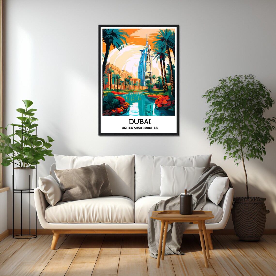 Dubai Burj Al Arab With Palm Trees Sunset Illustration Travel Poster - Image 2