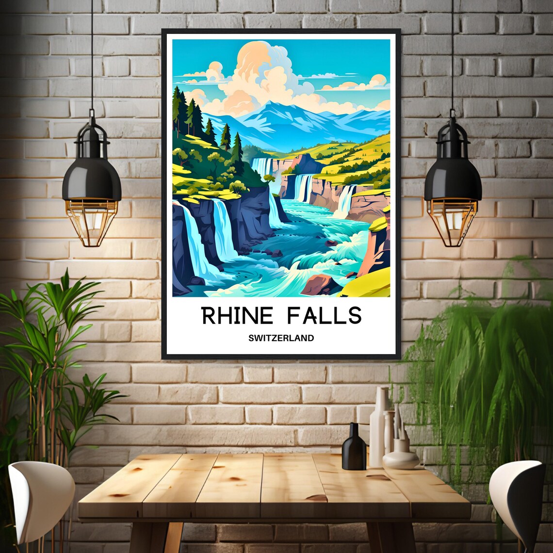 Rhine Falls Switzerland Mountain Waterfalls Scenic Travel Poster - Image 3