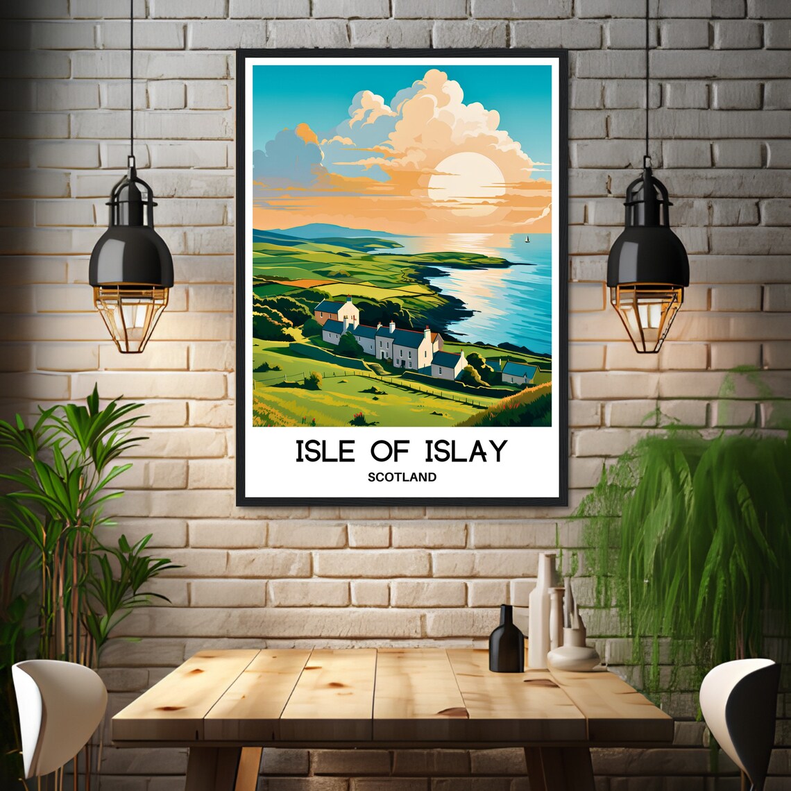 Isle of Islay Scotland Cottages Sunset Coast Sea Travel Poster - Image 3
