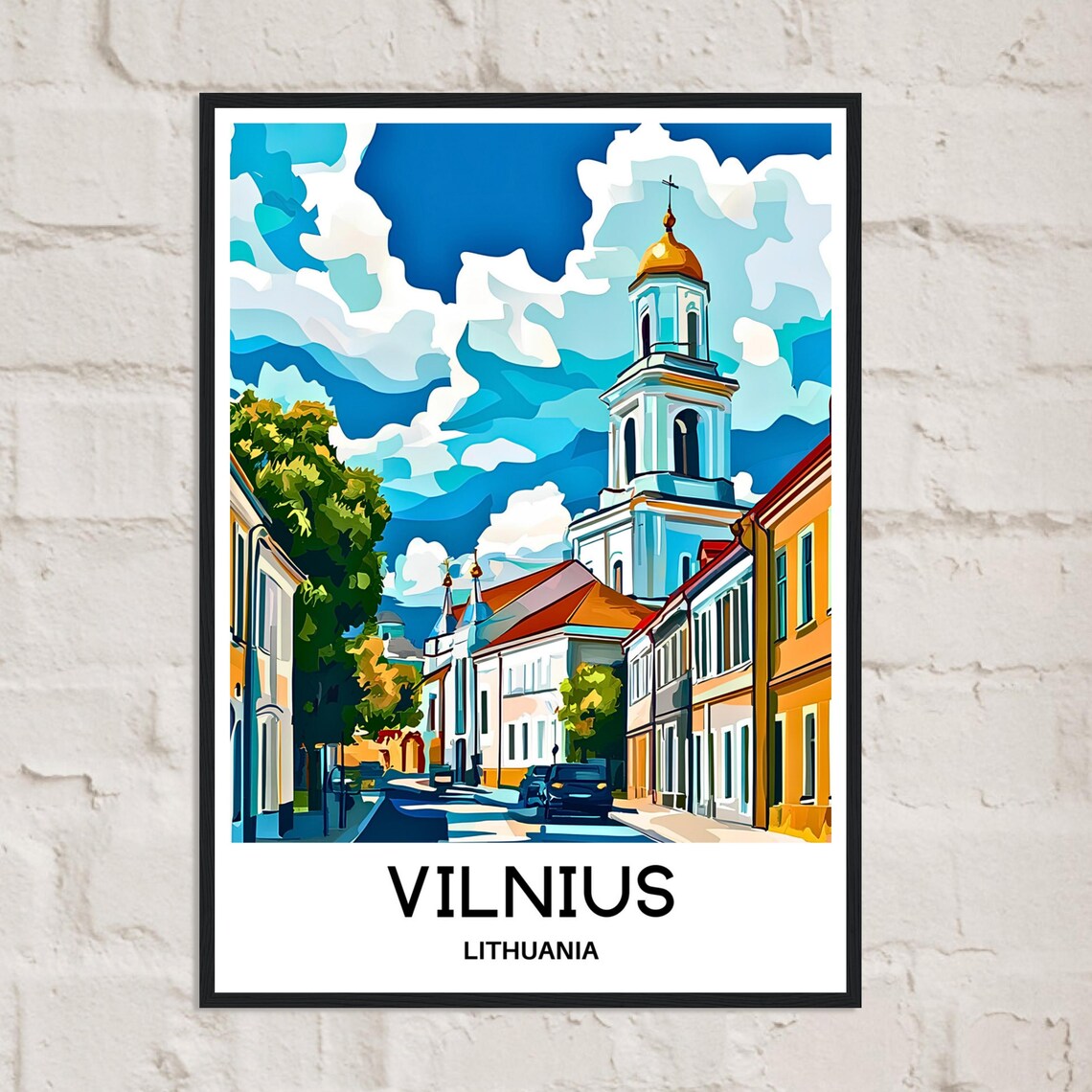 Vilnius Lithuania Old Town Church Tower Sunny Street Travel Poster - Image 2
