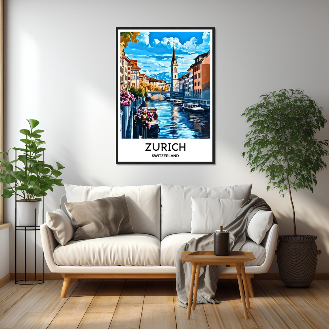Zurich Switzerland Old Town Canal Vintage Travel Cityscape Art Poster - Image 2