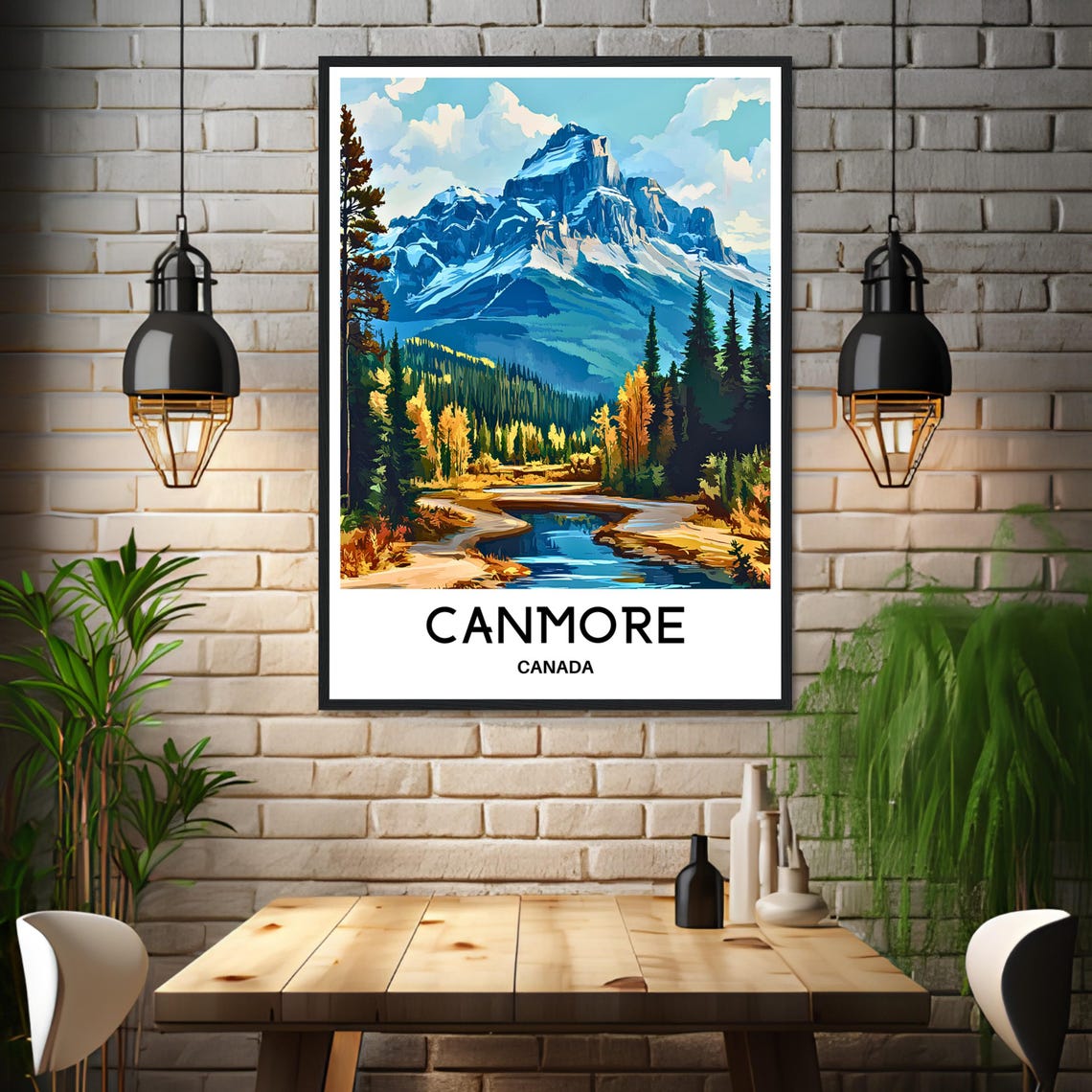 Canmore Canada Snowcapped Rocky Mountain Vintage Travel Poster - Image 3
