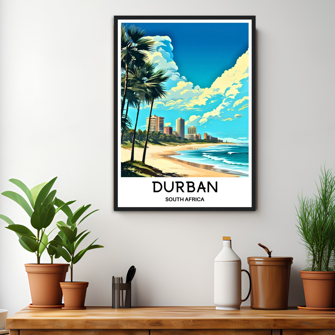 Durban South Africa Beach Palm Trees City Skyline Golden Mile Poster - Image 3