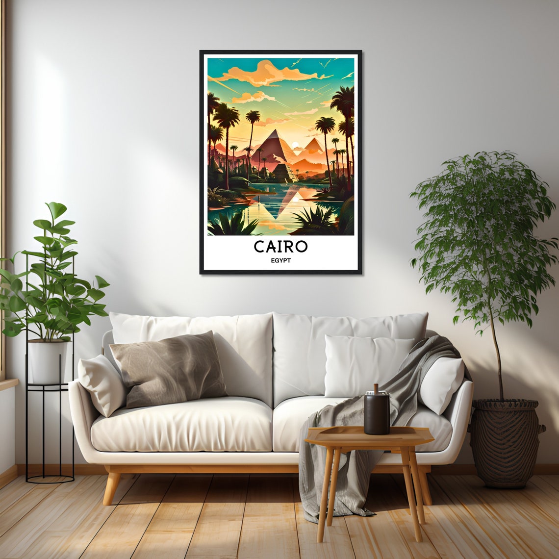 Cairo Egypt Pyramids With Palm Trees At Sunset Travel Poster - Image 3