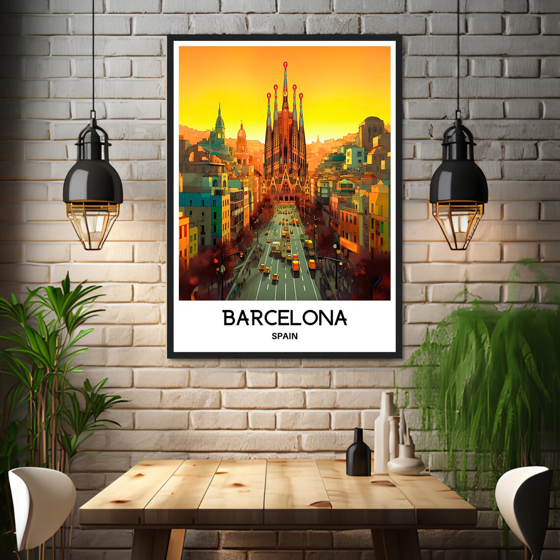 Barcelona Spain Sagrada Familia Sunset City Street Travel Poster - Image 3