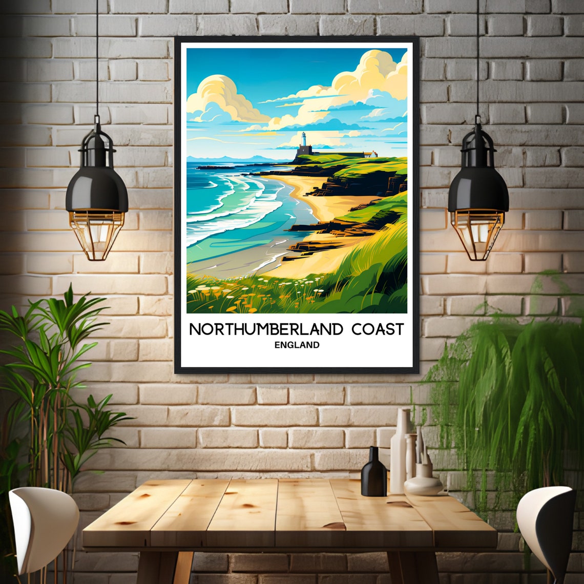 Northumberland Coast Travel Print Northumberland Coast Poster English Art Print England Lover Gift Wall Hanging Northumberland Illustration - Image 3