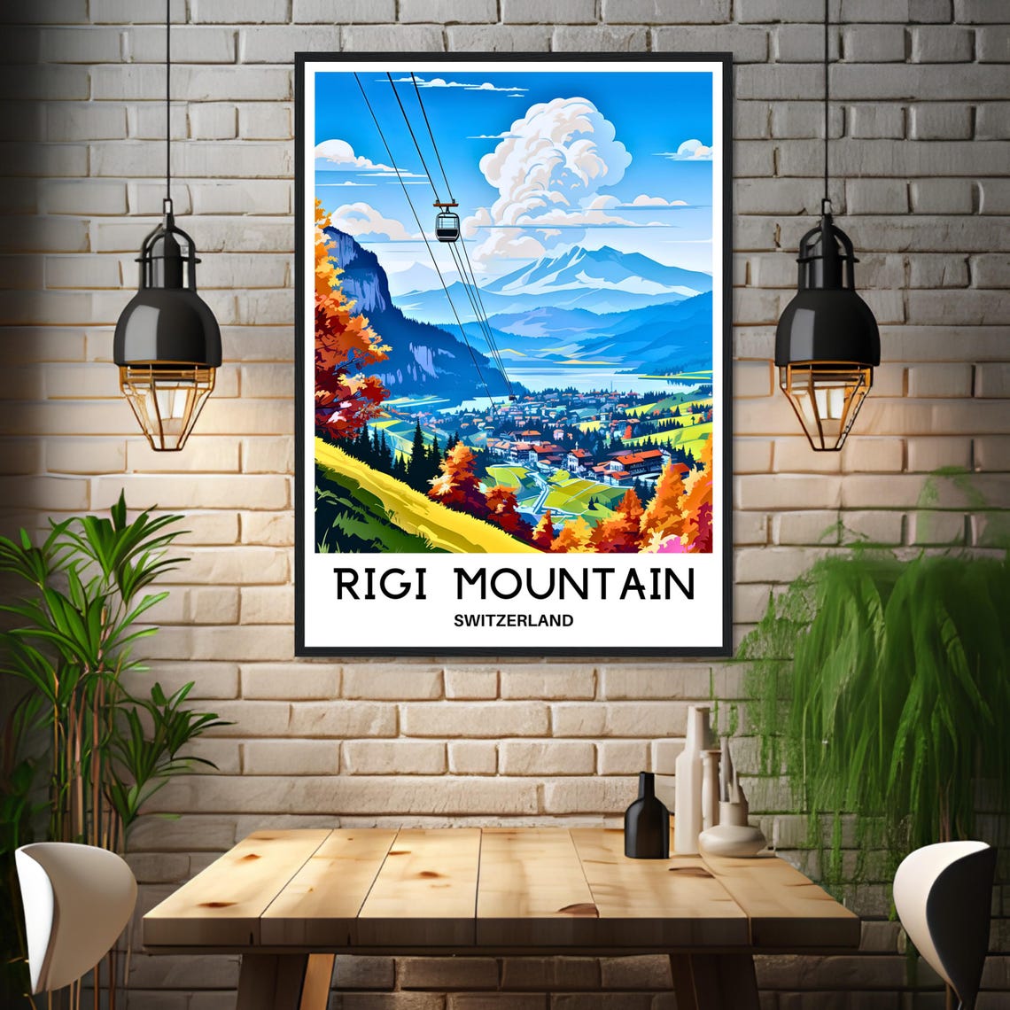 Rigi Mountain Switzerland Autumn Cable Car Valley Illustration Poster - Image 3