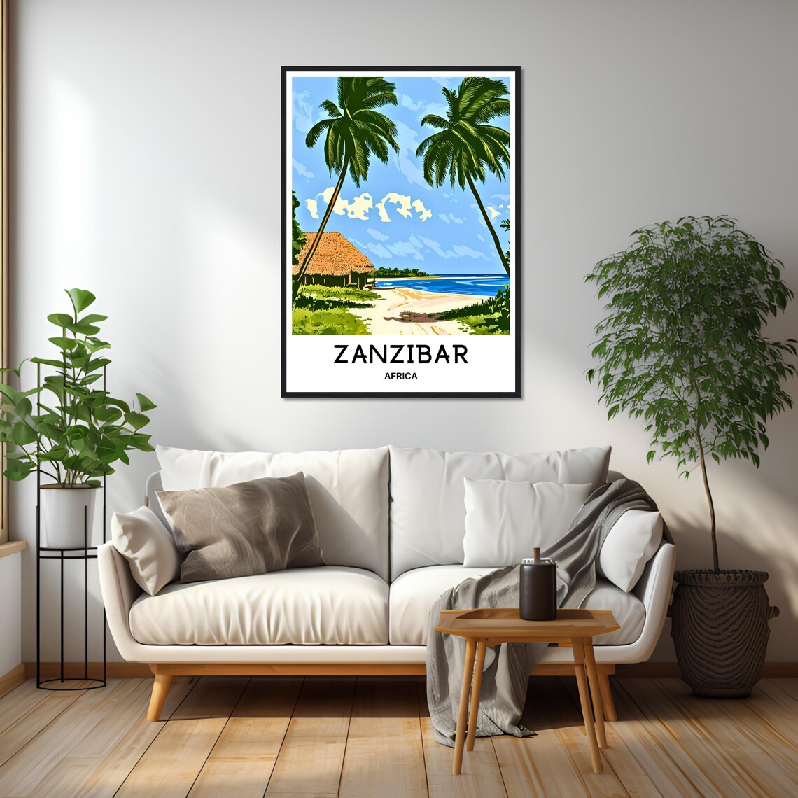 Zanzibar Africa Palm Beach Thatch Hut Tropical Island Travel Poster - Image 2