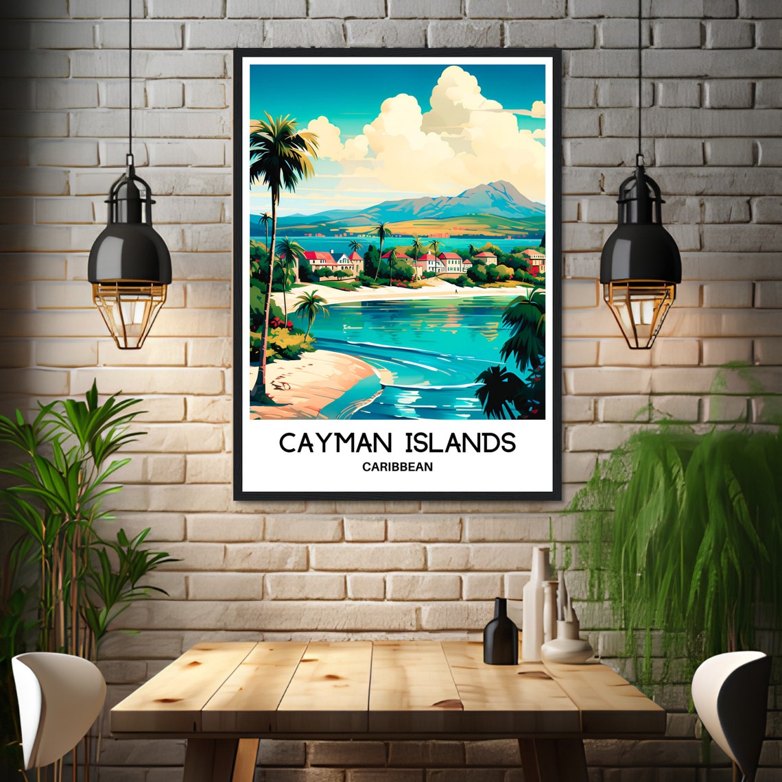 Cayman Islands Caribbean Beach Palms Turquoise Sea Travel Poster - Image 3
