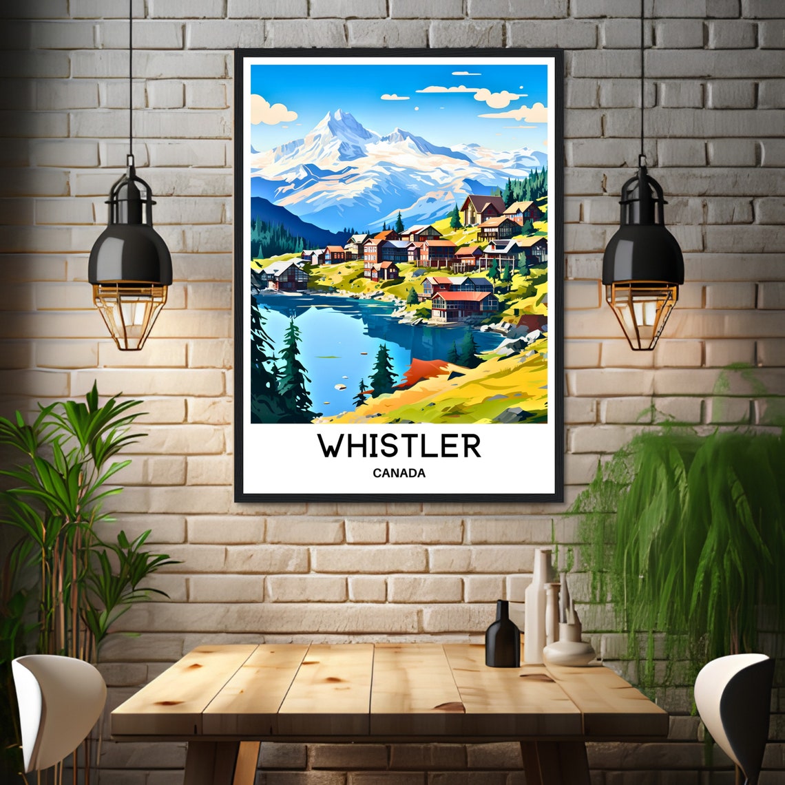 Whistler Canada Mountain Lake Village Snowy Peaks Travel Art Poster - Image 3