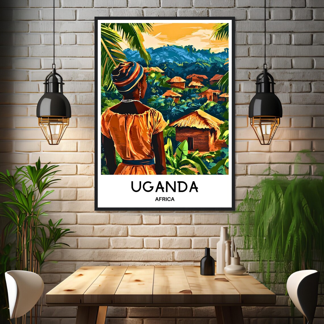 Uganda Village Overlook Woman Traditional Dress Travel Poster - Image 3