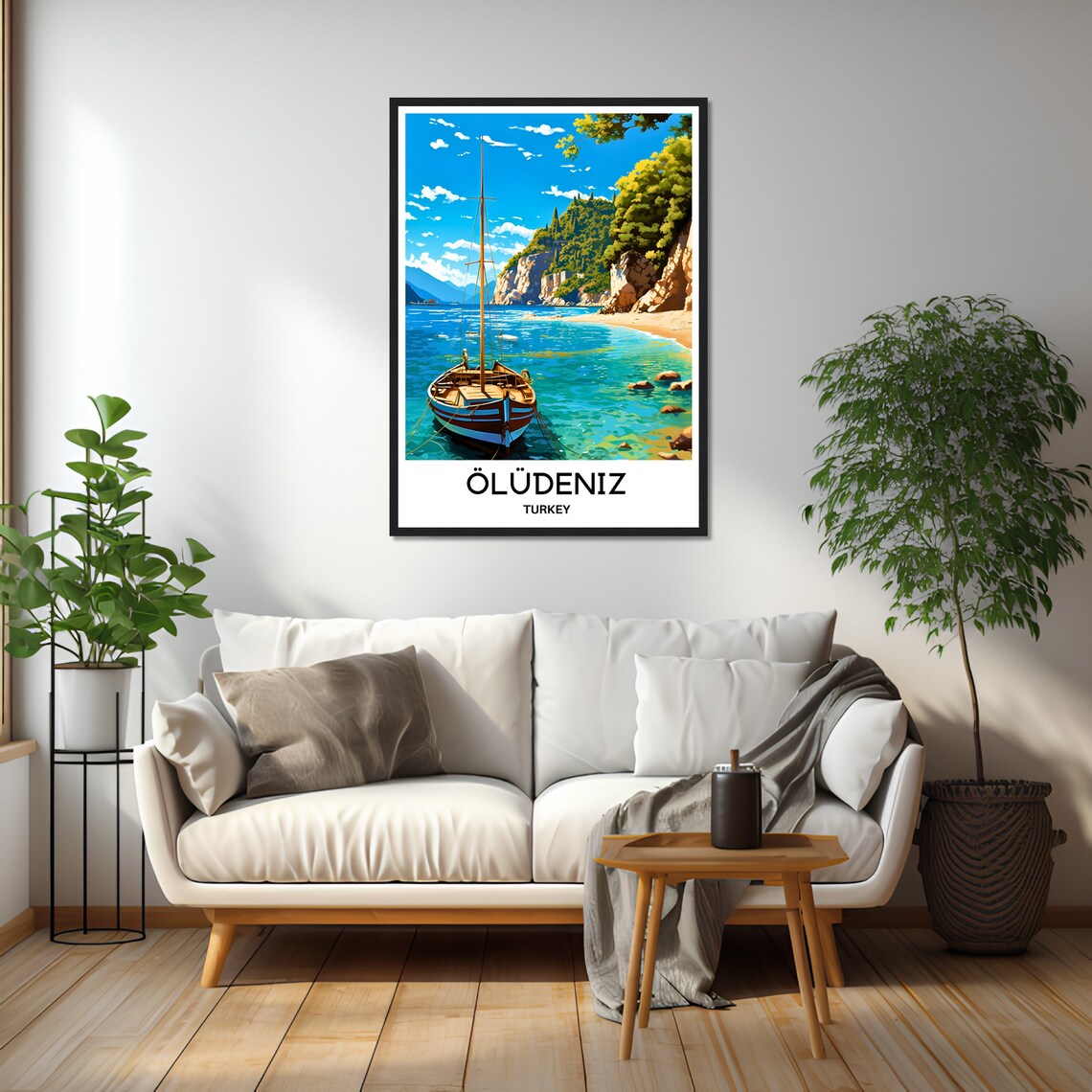 Oludeniz Turkey Sailboat In Turquoise Bay Retro Travel Poster - Image 2