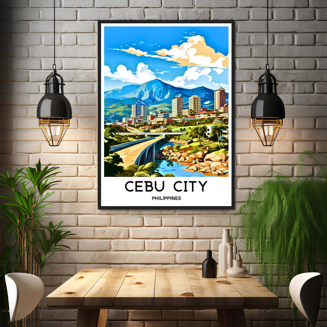 Cebu City Skyline with Mountains and River Panorama Philippines Poster - Image 3