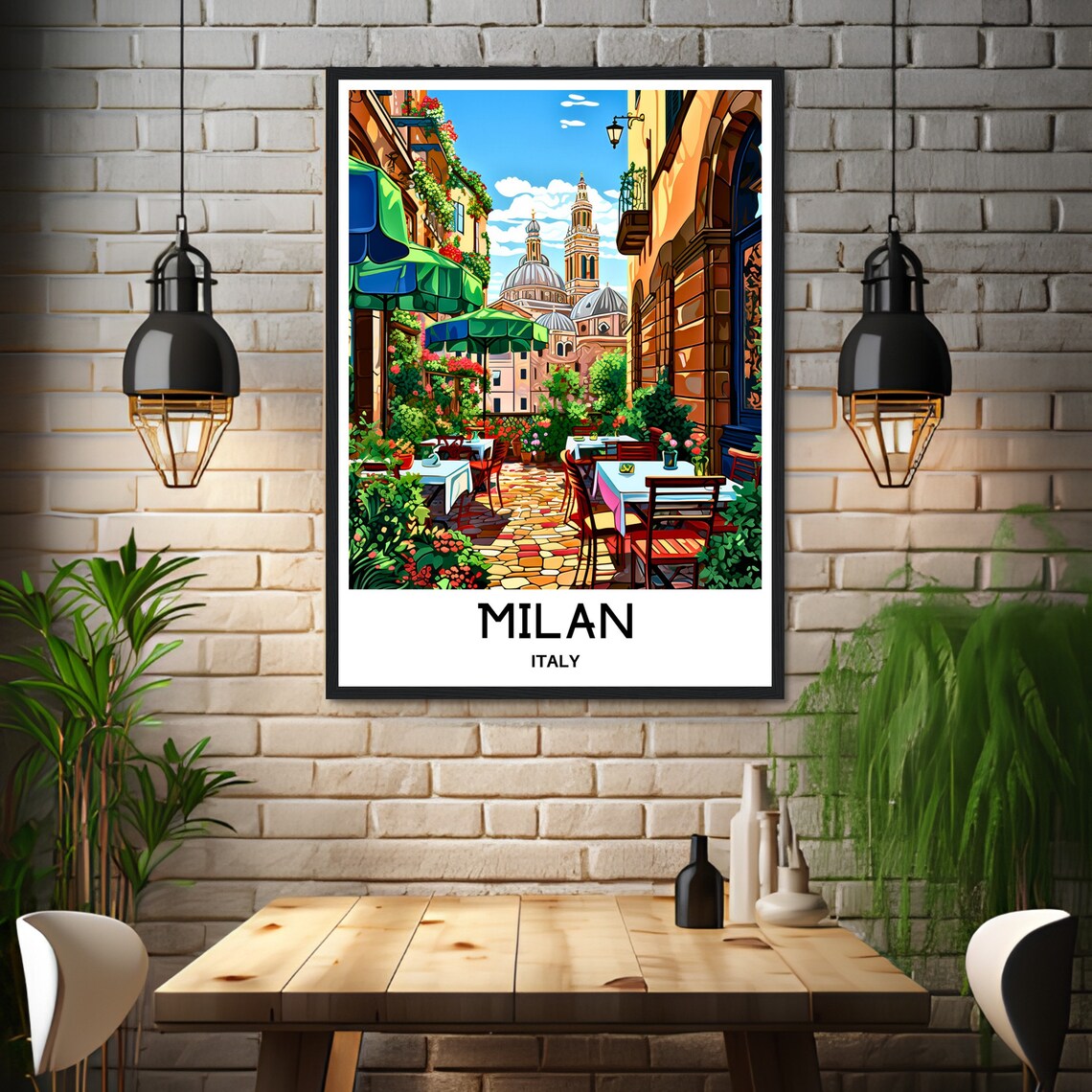 Milan Italy Cafe Terrace Flower Filled Alley Duomo View Poster - Image 3