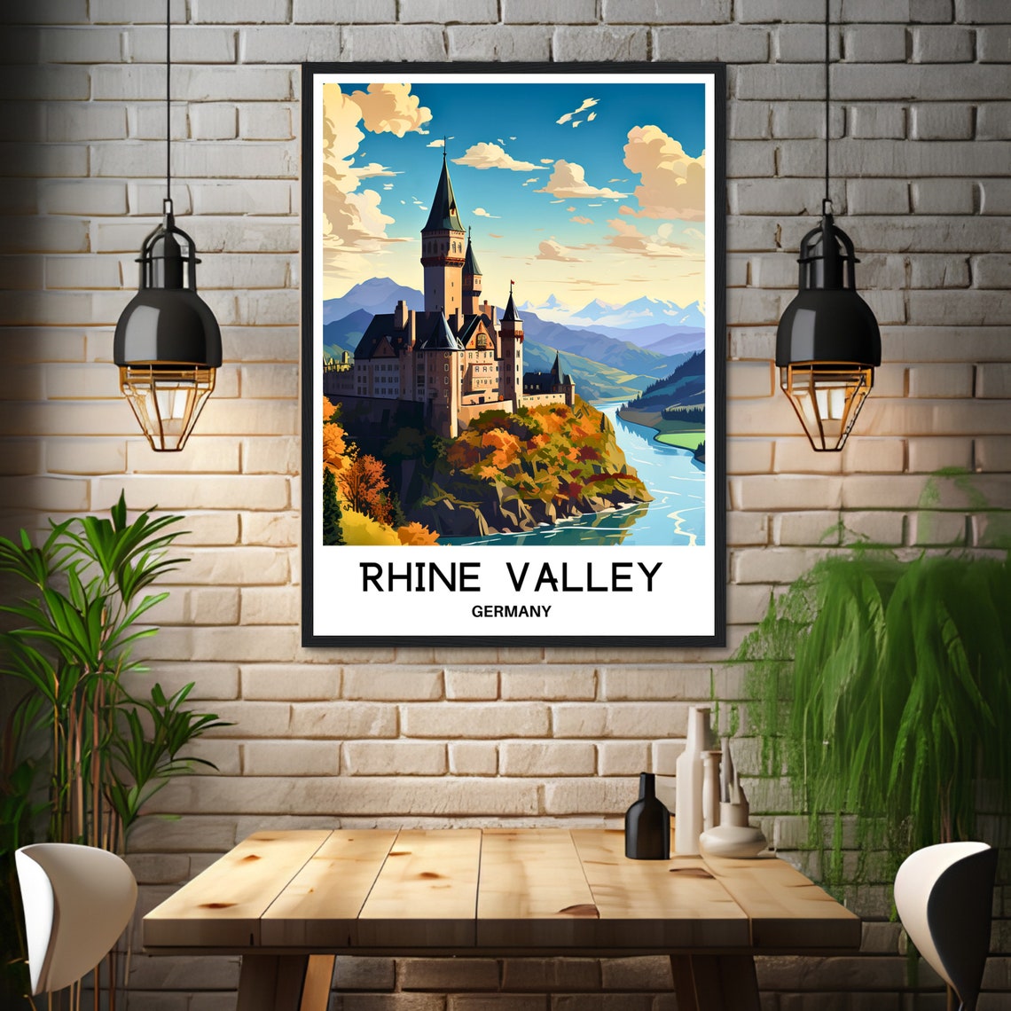Rhine Valley Germany Fairytale Castle Riverside Travel Art Poster - Image 3