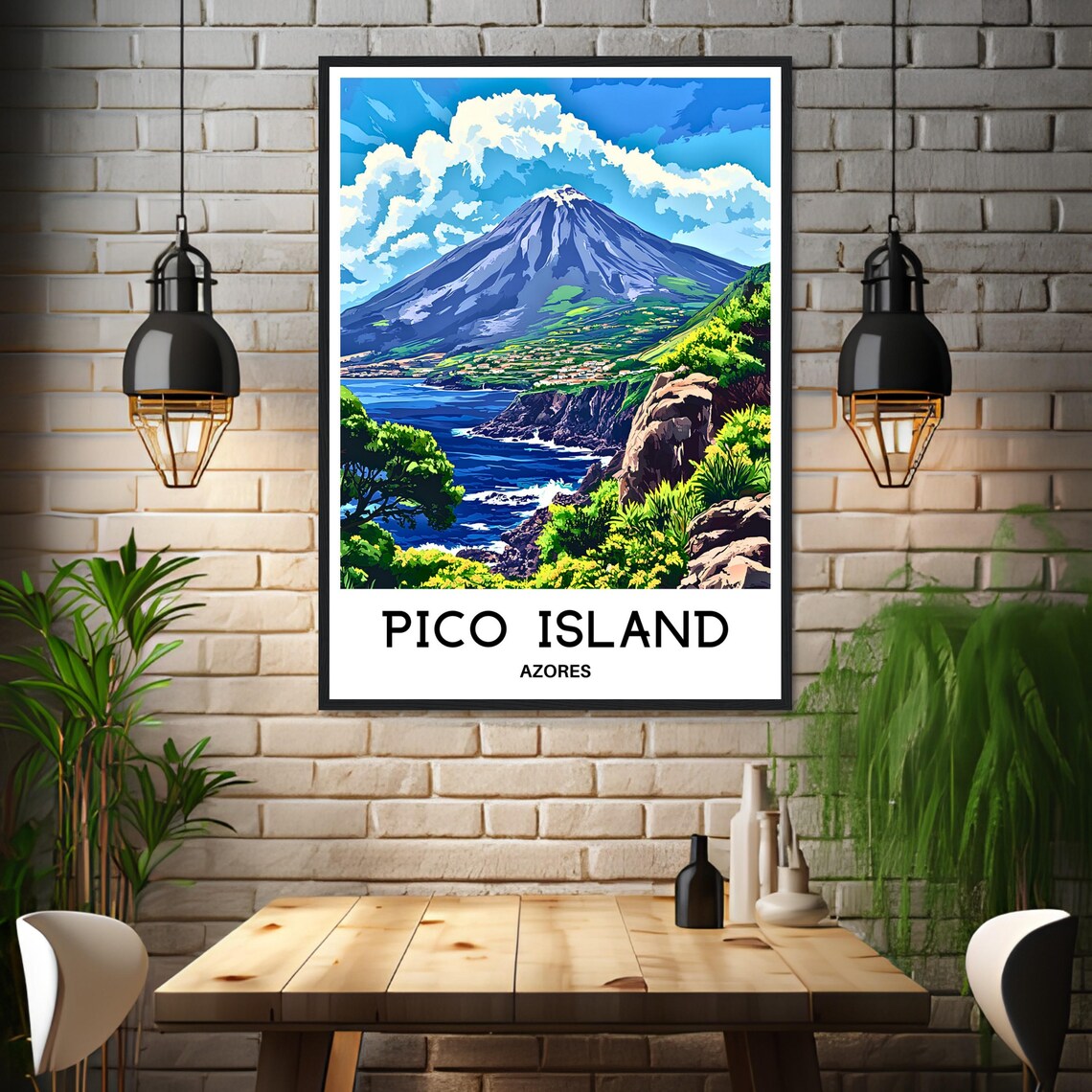 Pico Island Azores Volcano Coastal View Vintage Travel Art Poster - Image 3