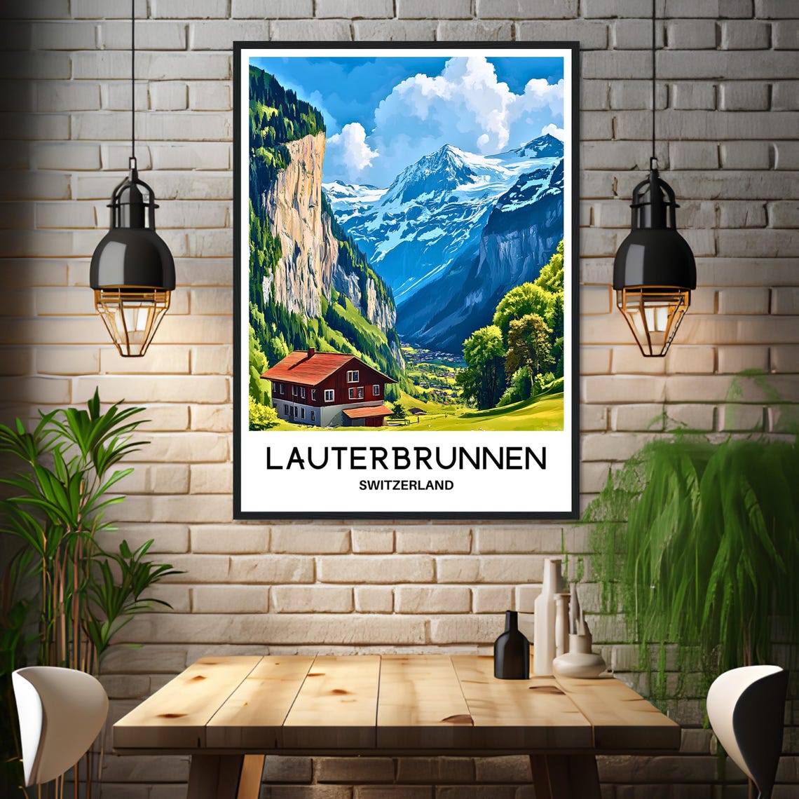 Lauterbrunnen Travel Print Lauterbrunnen Poster Swiss Art Print Switzerland Lover Gift Wall Hanging Home Decor Lauterbrunnen Illustration - Image 3