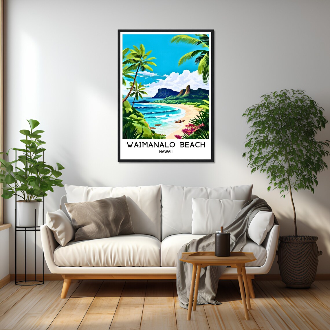 Waimanalo Beach Palm Trees Turquoise Surf Oahu Hawaii Travel Poster - Image 2