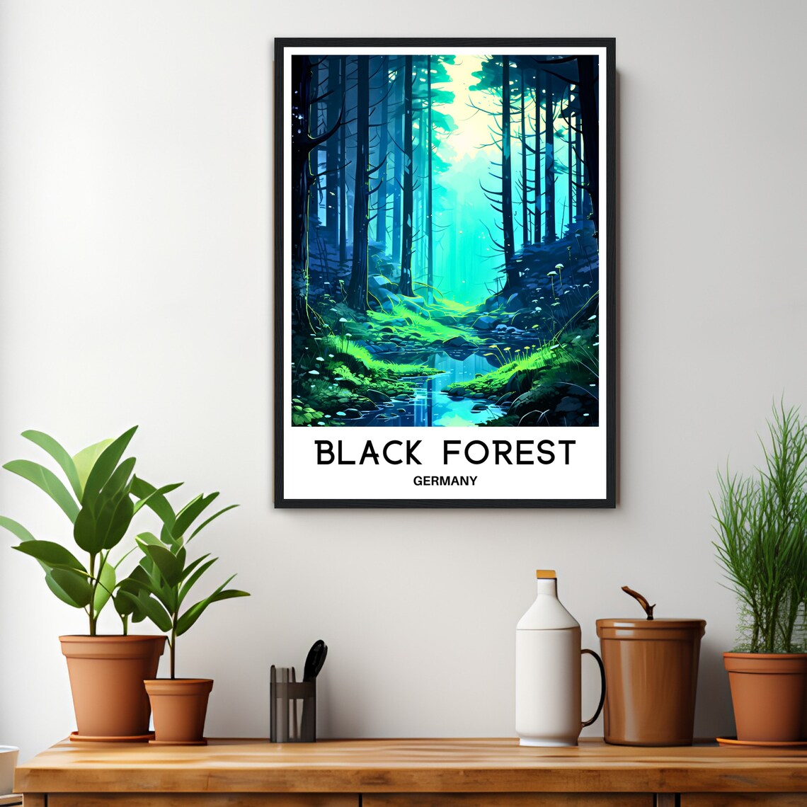 Black Forest Germany Misty Stream Forest Scene Travel Poster - Image 3