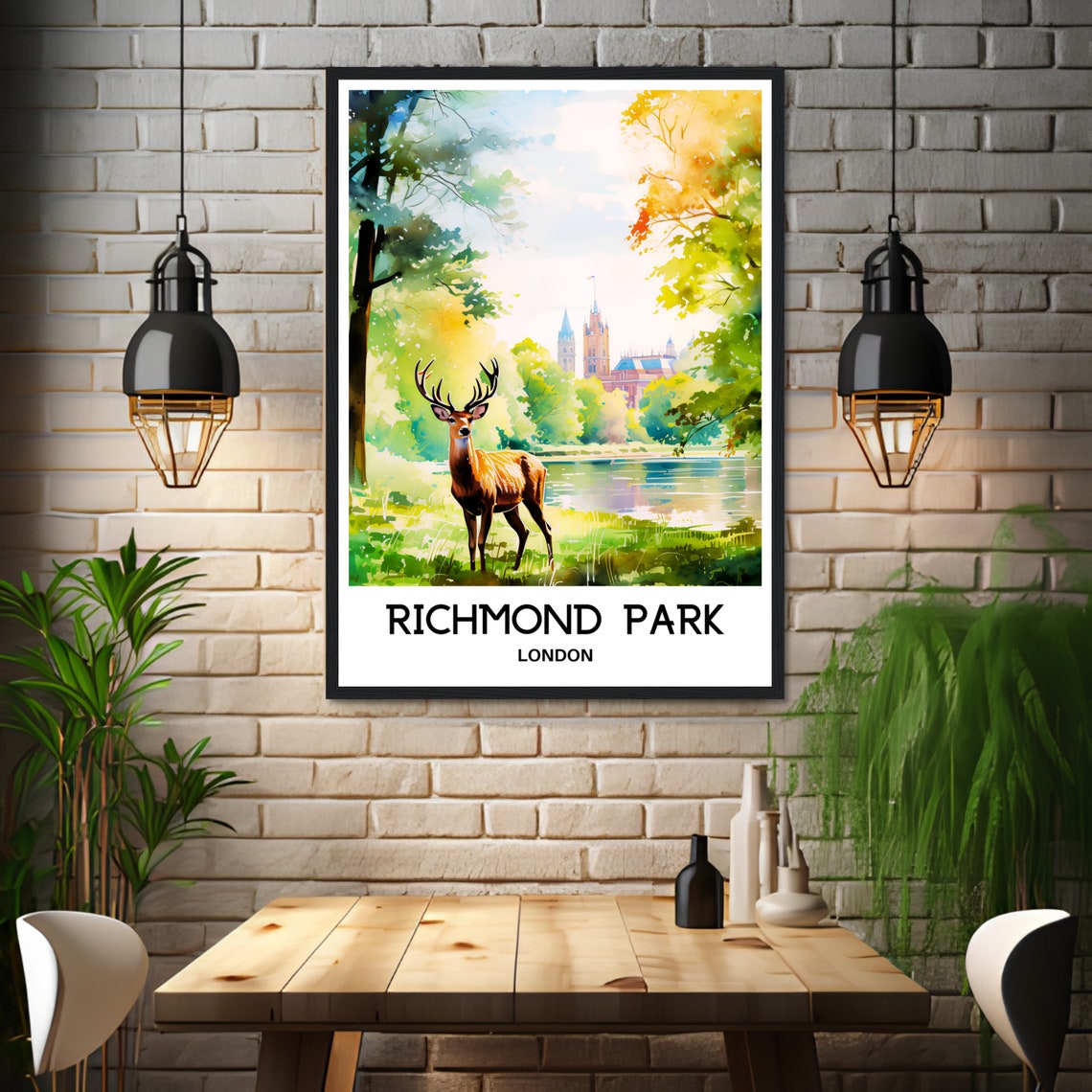 Richmond Park Watercolor Print London Travel Poster English Art Print England Lover Gift Richmond Park Watercolour Painting Illustration - Image 3