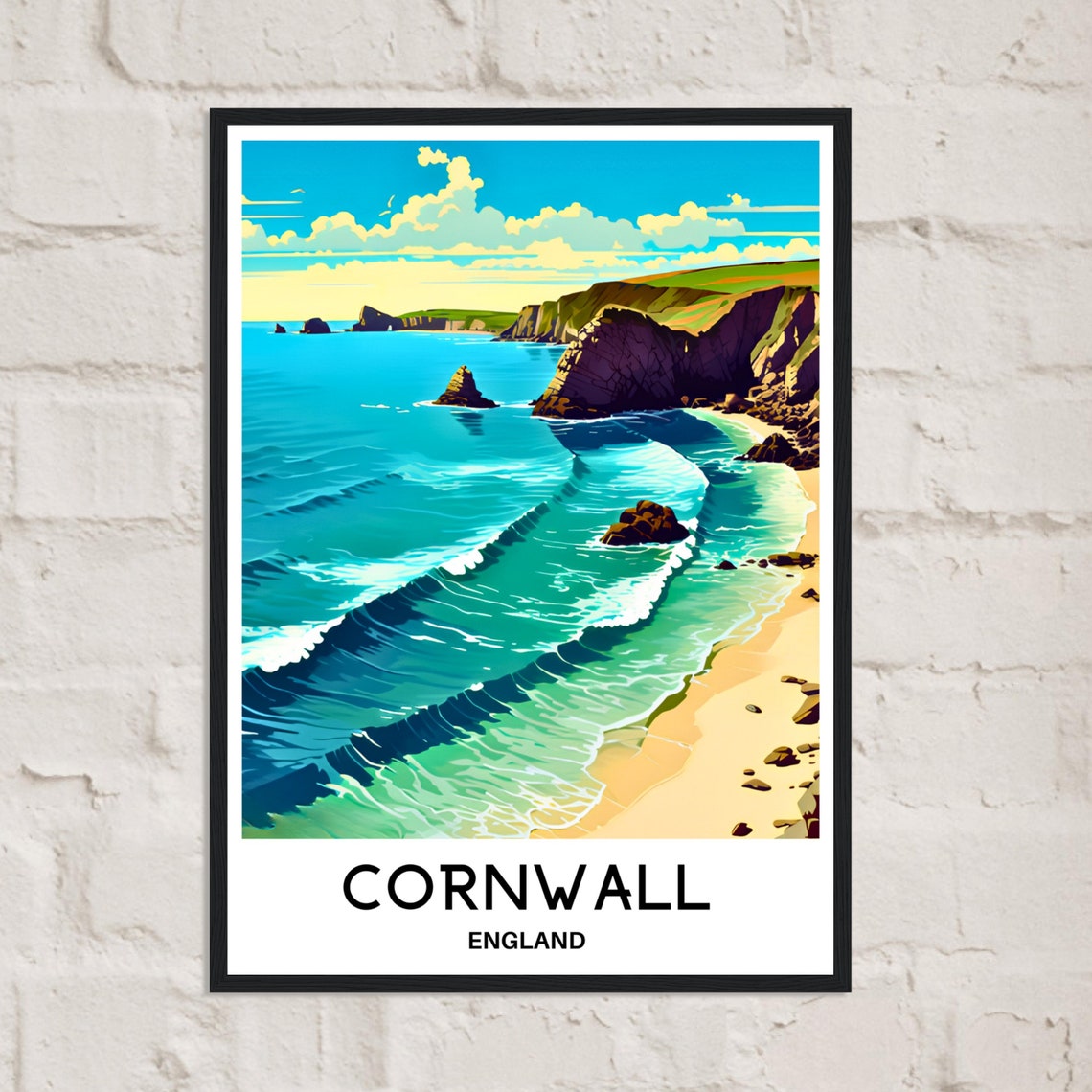 Cornwall England Turquoise Waves Sandy Beach Surf Coast Travel Poster - Image 3