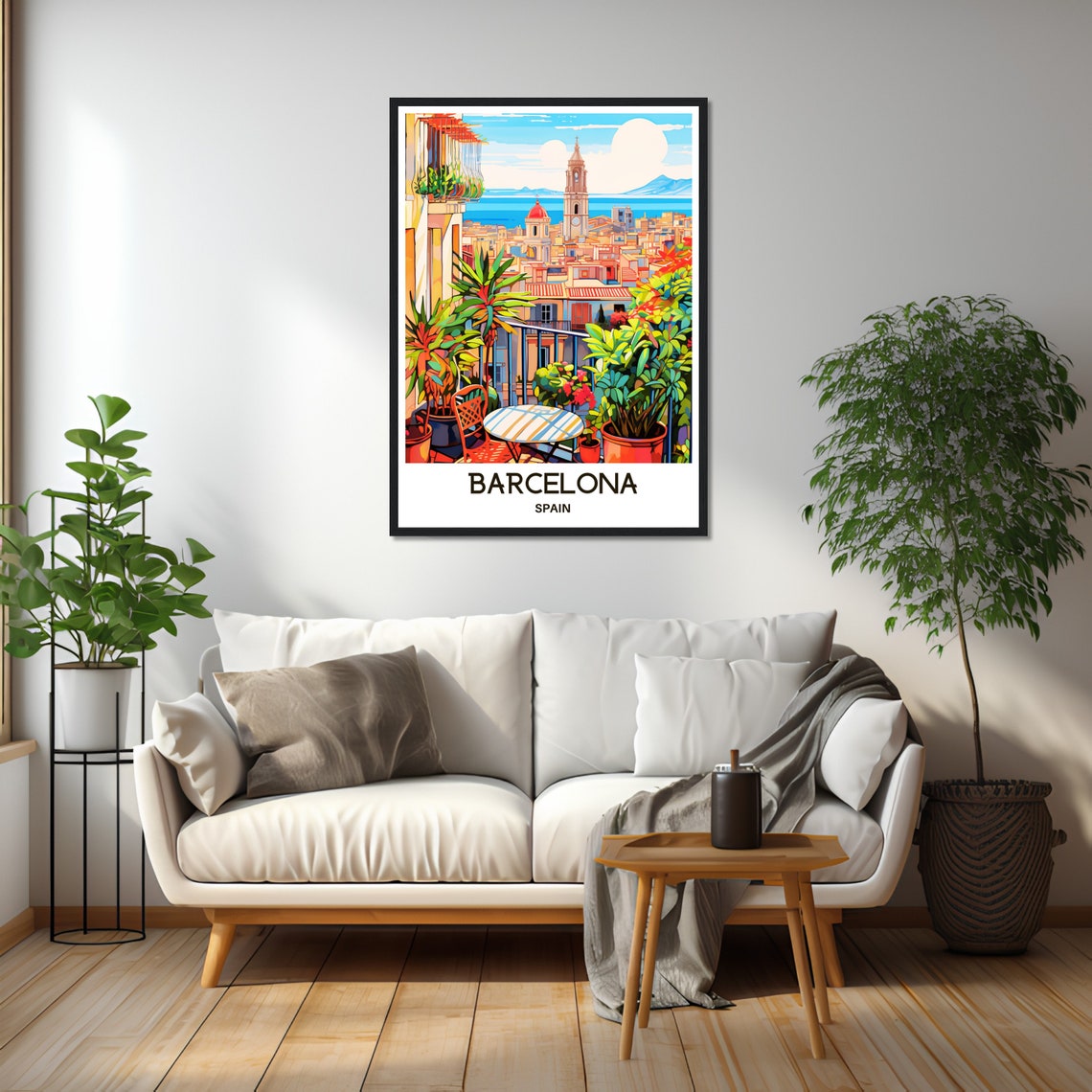 Barcelona Spain Old Town Balcony Overlooking Sea View Travel Poster - Image 2