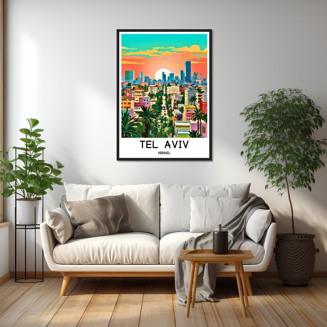 Tel Aviv Israel Sunset Skyline With Palm Trees Travel Poster - Image 2