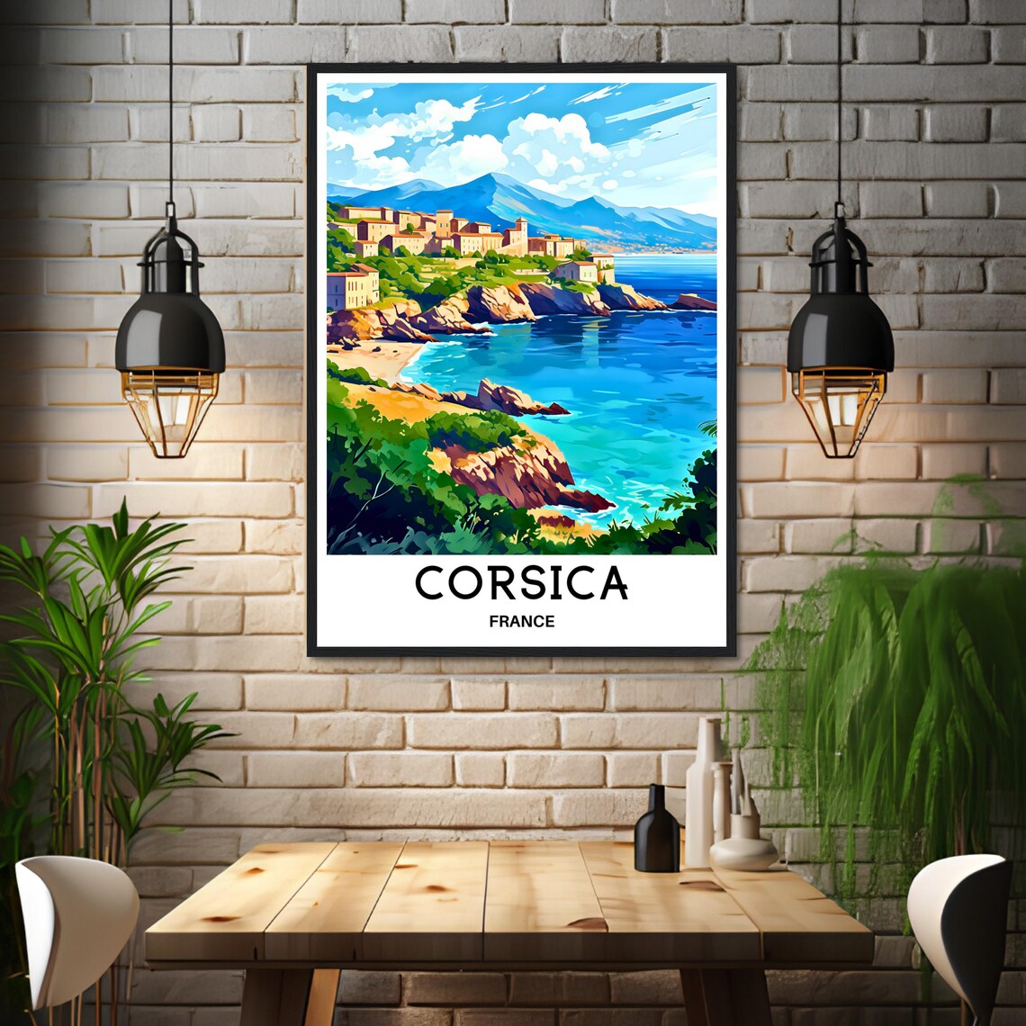 Corsica Island Coastal Town Cliffs and Turquoise Sea Travel Poster - Image 3