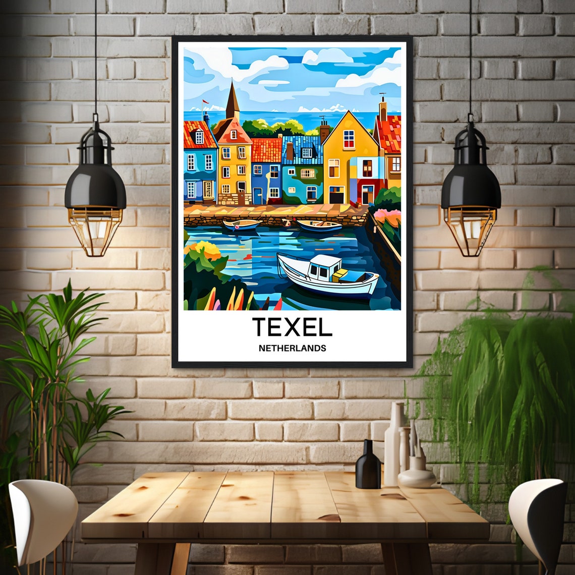 Texel Netherlands Charming Harbor Village with Colorful Boats Poster - Image 3