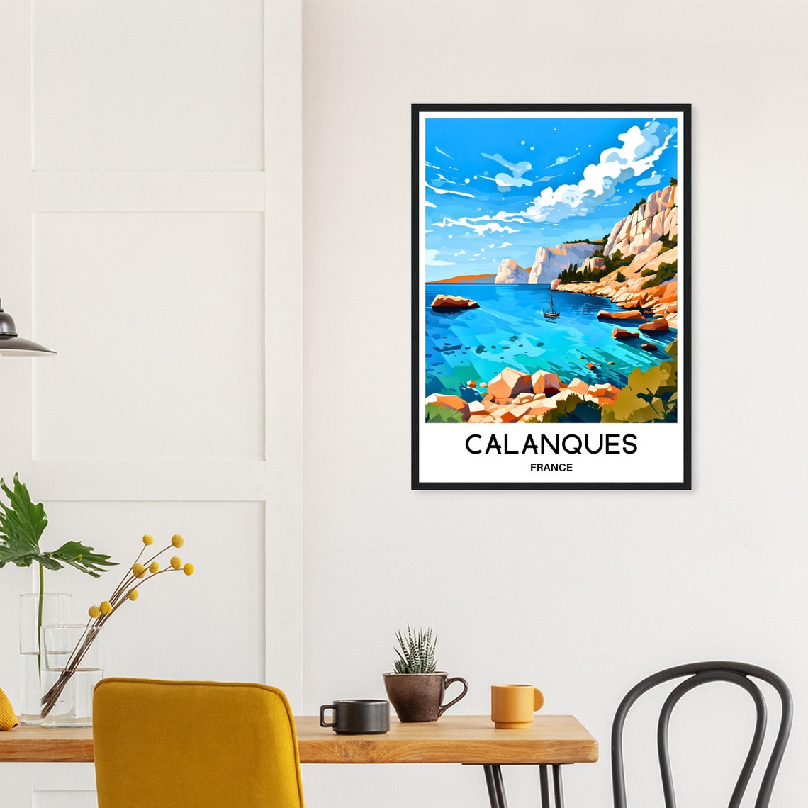 Calanques France Turquoise Cove Cliffs Sailboat Coast Travel Poster - Image 3