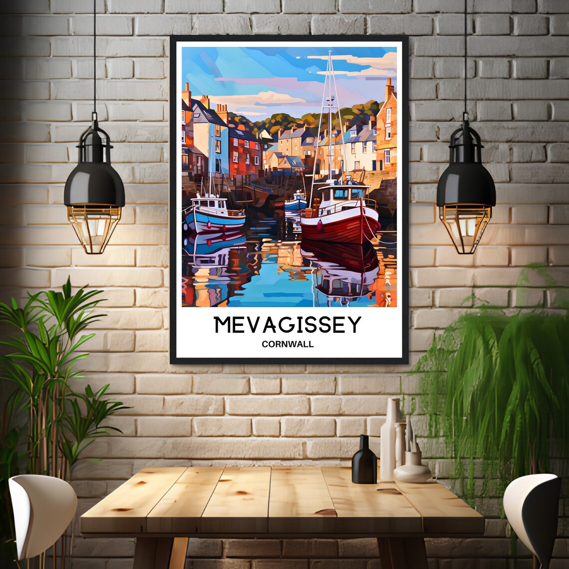 Mevagissey Cornwall Harbor Colorful Fishing Boats Travel Poster - Image 3