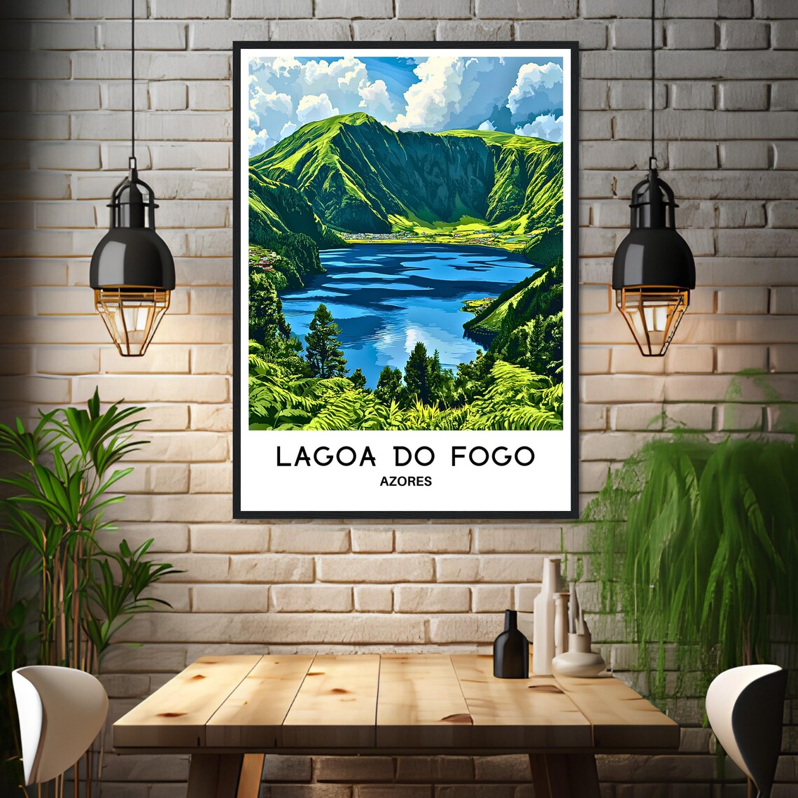 Lagoa Do Fogo Blue Crater Lake Azores Portugal Volcano Travel Poster - Image 3