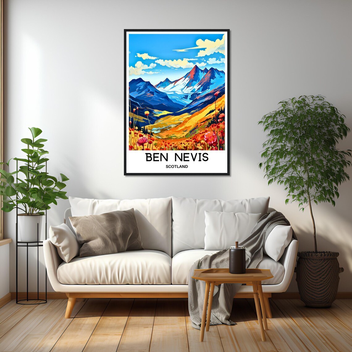 Ben Nevis Scotland Snowy Peaks Wildflower Meadow Travel Poster - Image 2