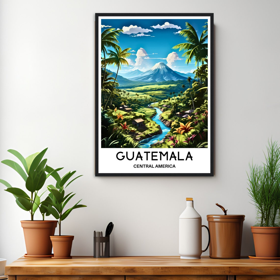 Tropical Guatemala Central America Volcano Valley Travel Poster - Image 2