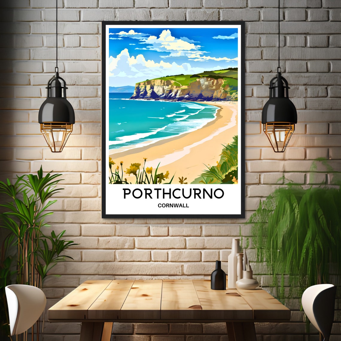 Porthcurno Cornwall Beach Cliffs Turquoise Sea Travel Poster - Image 3