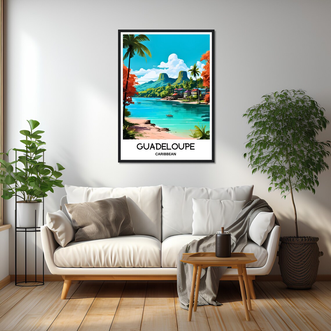 Guadeloupe Caribbean Tropical Beach and Palm Trees Travel Poster - Image 2