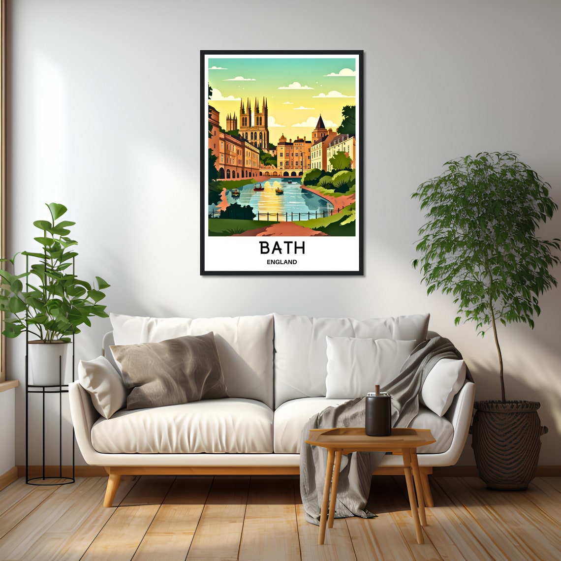 Bath England Abbey River Boats Golden Sunset Scene Travel Poster - Image 2