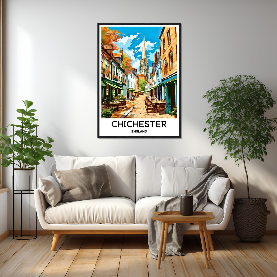 Chichester England Cathedral Spire Café Street Old Town Poster - Image 2