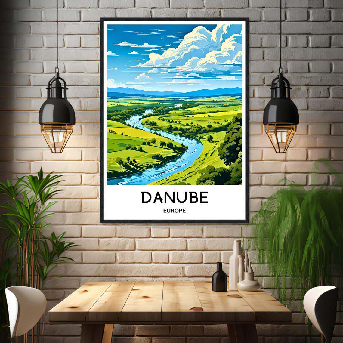 Danube River Rolling Green Valley Distant Mountains Europe Poster - Image 3