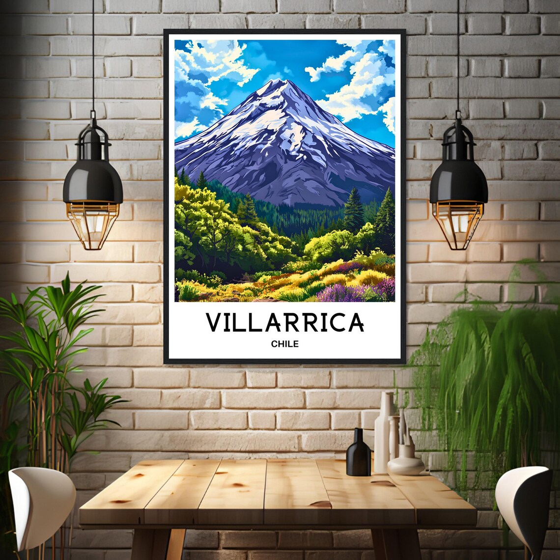 Villarrica Chile Snowcapped Volcano Wildflower Mountain View Poster - Image 3