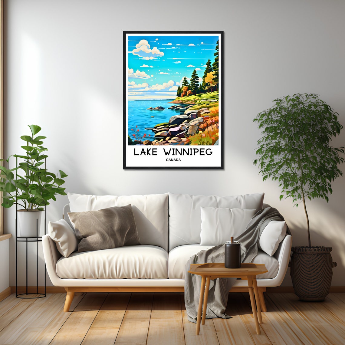 Lake Winnipeg Canada Scenic Rocky Lakeshore Pines Autumn Travel Poster - Image 2