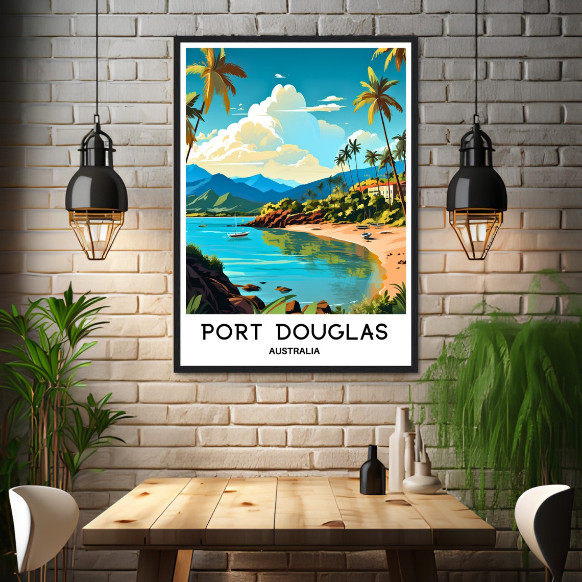 Port Douglas Australia Sandy Beach Palm Bay Retro Travel Poster - Image 3