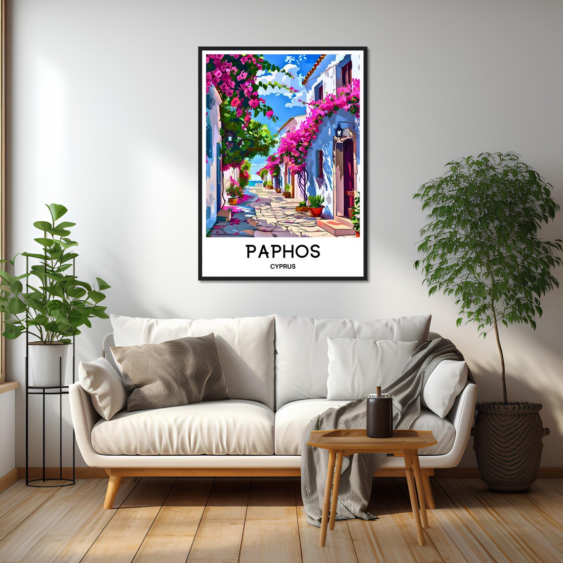 Paphos Cyprus Flower Street Bougainvillea Alley Sea View Poster - Image 2