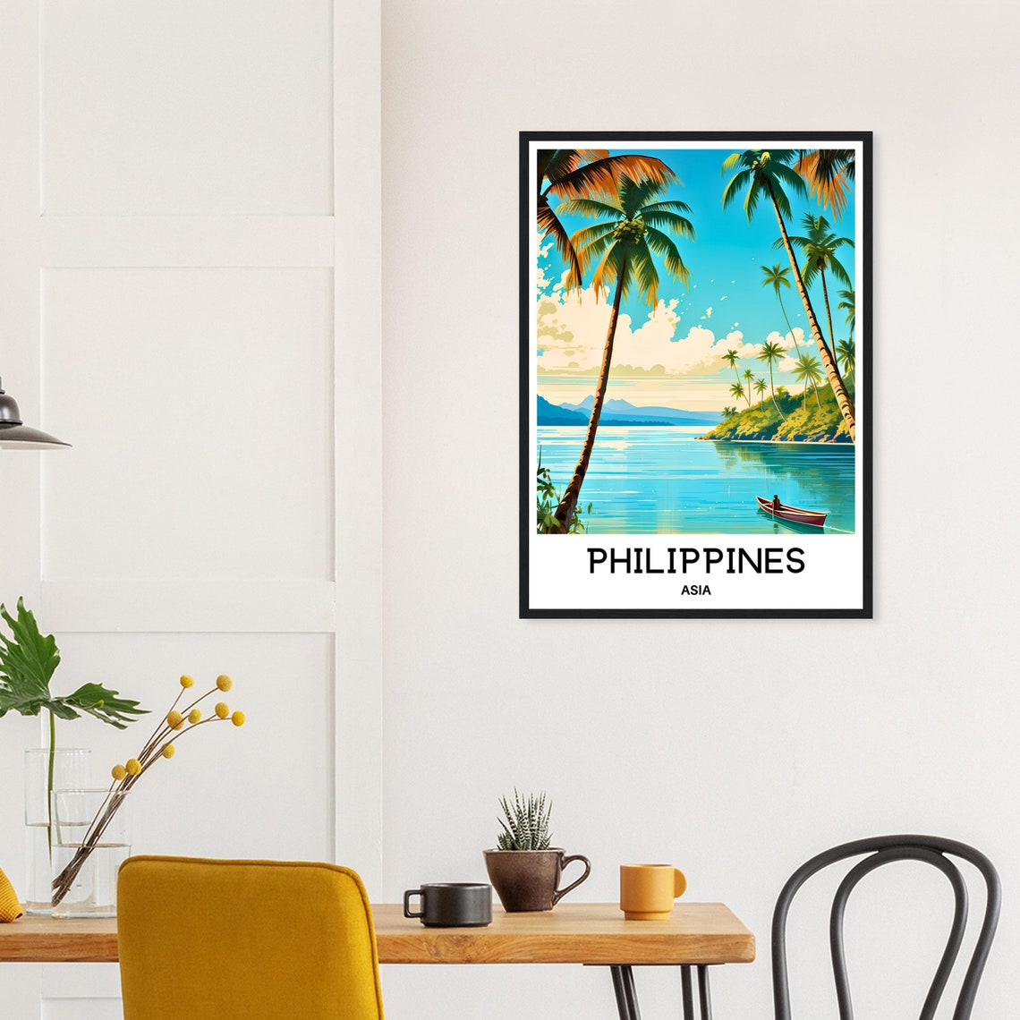 Philippines Palm Lagoon Red Canoe Turquoise Water Travel Poster - Image 2