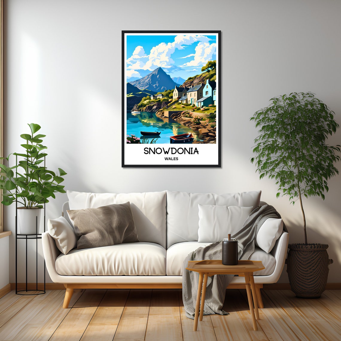 Snowdonia Wales Mountain Peak Lakeside Village Boats Travel Poster - Image 2