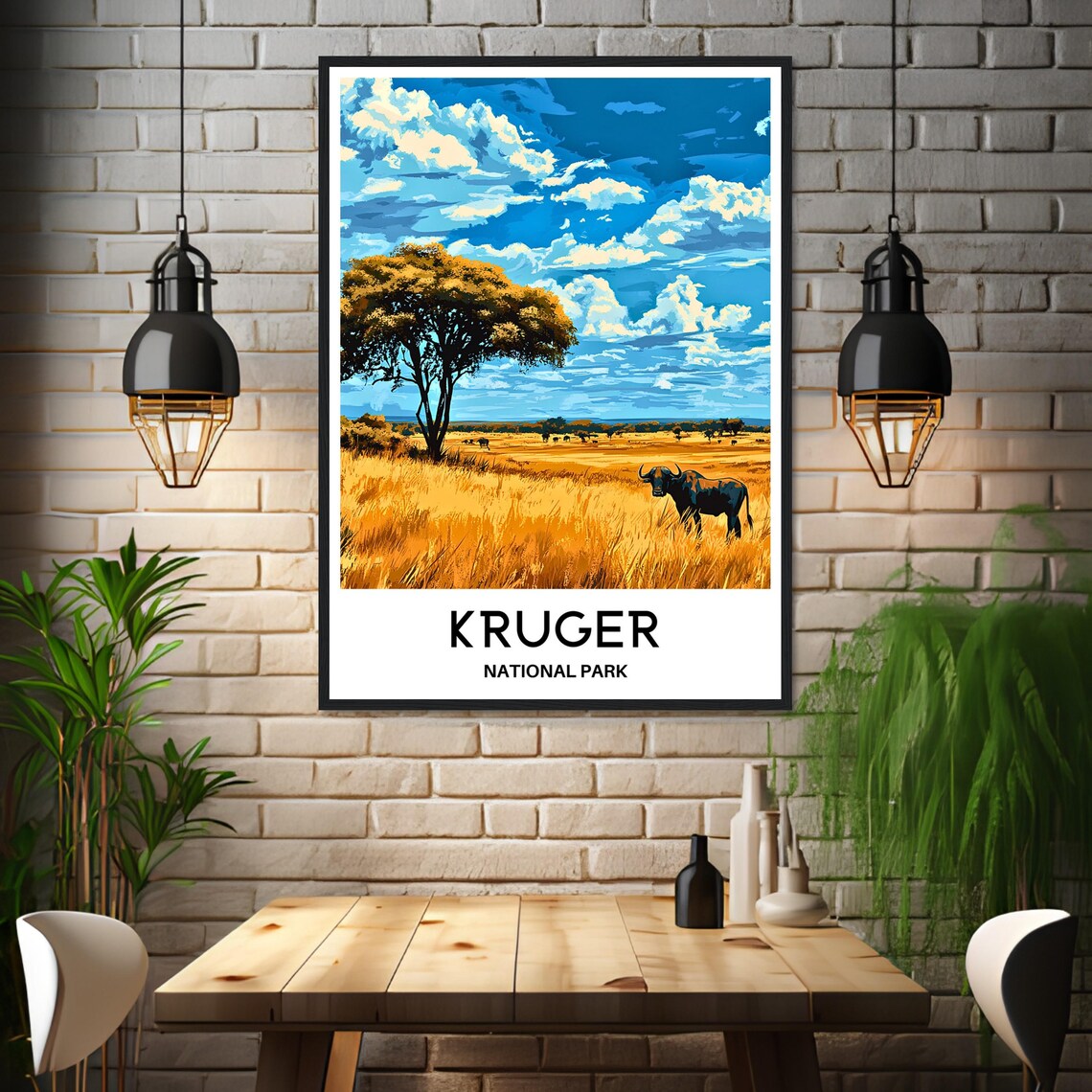 Kruger National Park Buffalo Safari Sunset Vintage Travel Art Poster - Image 3