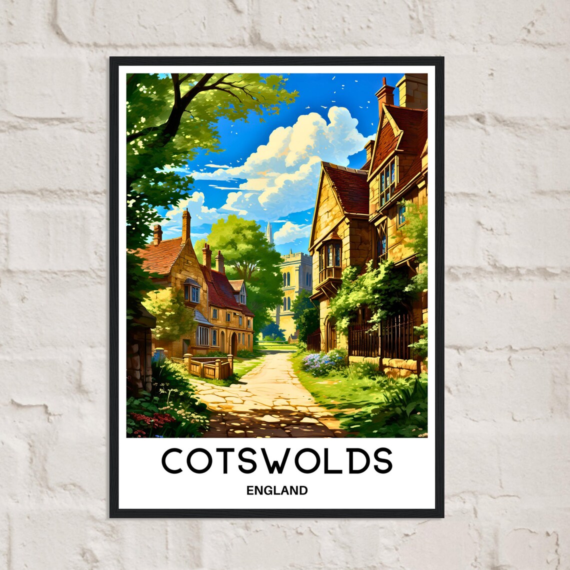 Cotswolds England Travel Poster of a Stone Village Lane in Summer - Image 2