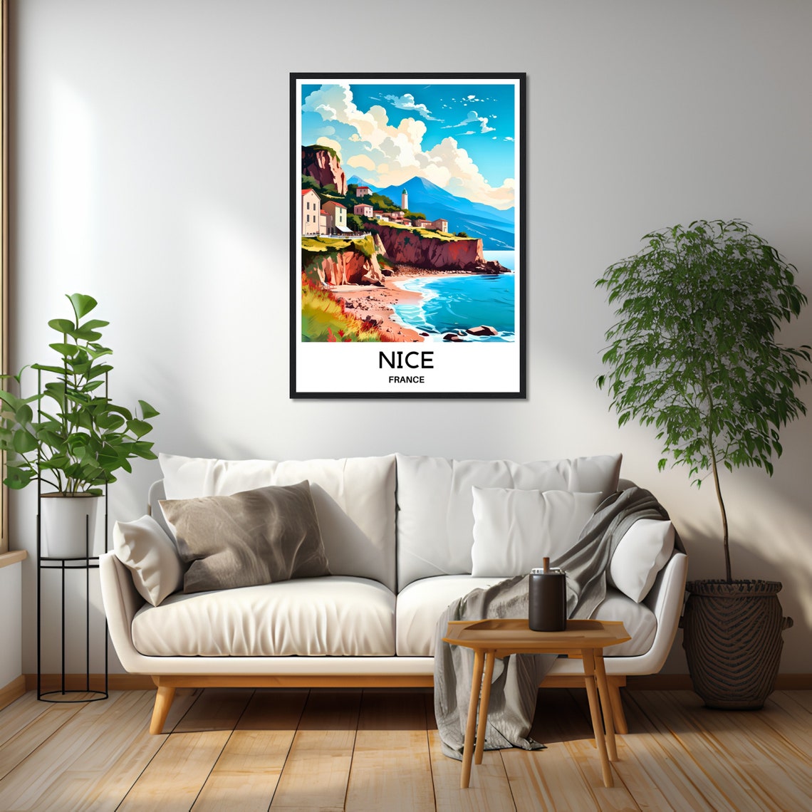 Nice French Riviera Cliffside Coast Lighthouse Travel Poster - Image 2