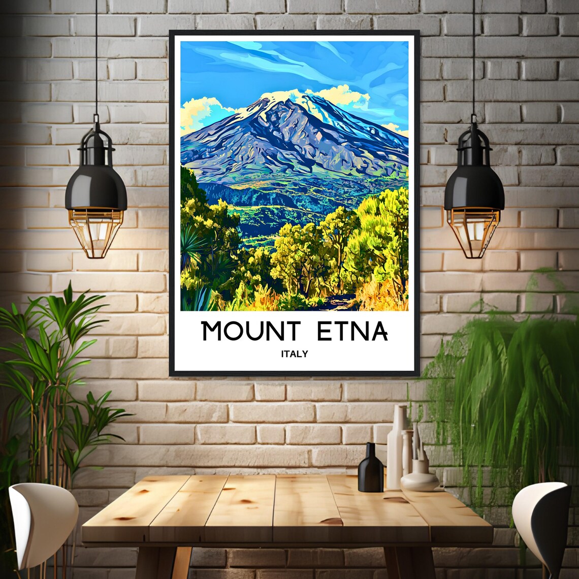 Mount Etna Italy Colorful Volcano Illustration Travel Poster - Image 3
